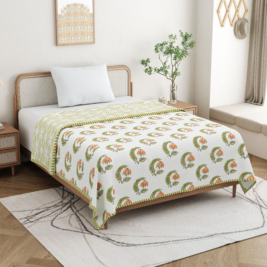 Basant Phool Dohar - 100% Cotton Dohar, Summer Blanket / Quilt for AC Rooms